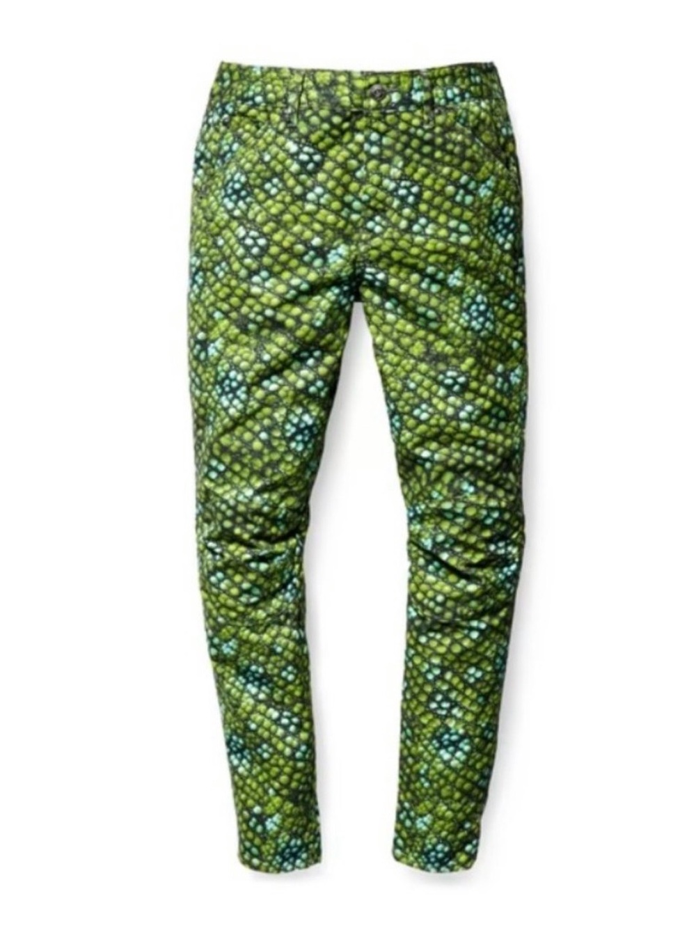 G-Star Printed Elwood Pants in Green and Teal Reptile Pattern Size W30/L30